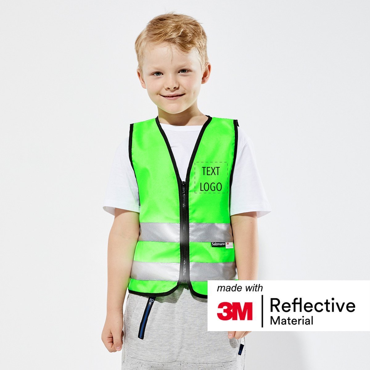 Kinderwarnweste mit Logoaufdruck Reißverschluss  - Grün