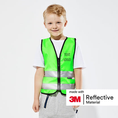Kinderwarnweste mit Logoaufdruck Reißverschluss  - Grün